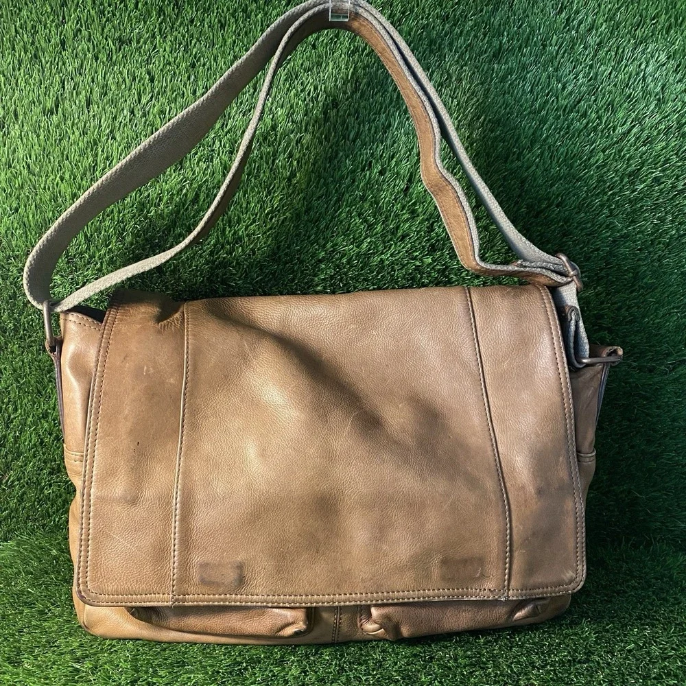 Fossil x JR leather Collab Oak‎ Tanned Messenger Bag Houndstooth Lined Large
